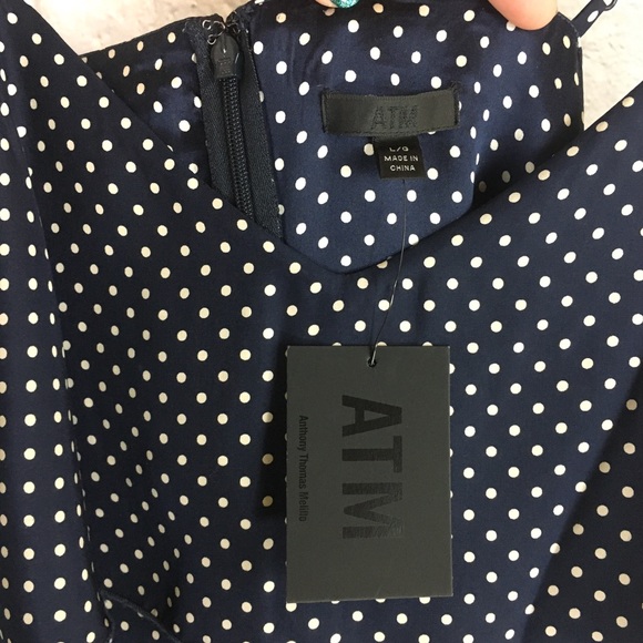 ATM NWT Silk Polka Dot Flounce Strappy Dress Sz L - Picture 6 of 8
